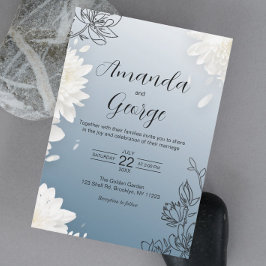 Elegant Dusty Blue Floral Wedding Einladung