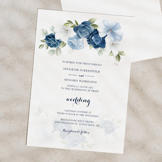 Elegant Dusty Blue Floral Wedding Einladung