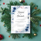 Elegant Dusty Blue Floral Wedding Einladung