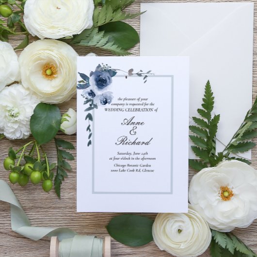 Elegant Dusty Blue Floral Wedding Einladung
