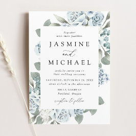 Elegant Dusty Blue Floral Wedding Einladung