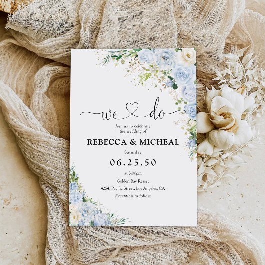 Elegant Dusty Blue Floral Wedding Einladung