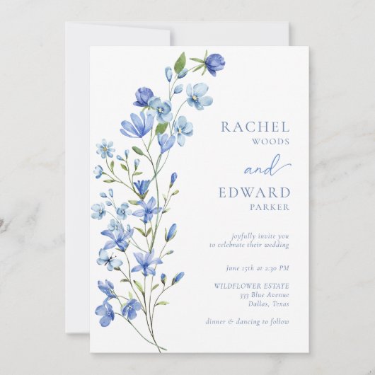 Elegant Dusty Blue Floral Wedding Einladung (Vorderseite)