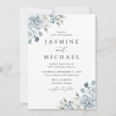 Elegant Dusty Blue Floral Wedding Einladung (Vorderseite)