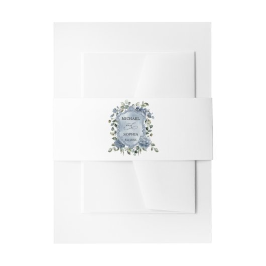 Elegant Dusty Blue Floral Wedding Einladungsbanderole (Vorderseite Beispiel)