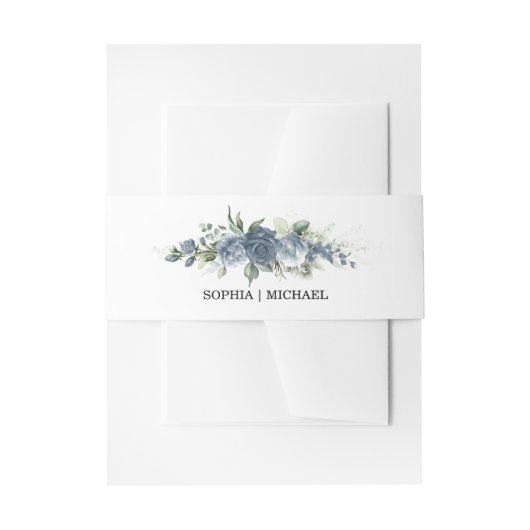 Elegant Dusty Blue Floral Wedding  Einladungsbanderole (Vorderseite Beispiel)