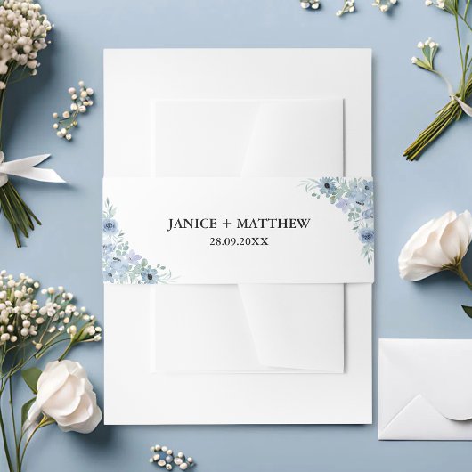 Elegant Dusty Blue Floral Wedding Einladungsbanderole