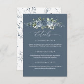 Elegant Dusty Blue Floral Wedding Enclosure Card Begleitkarte (Vorne/Hinten)