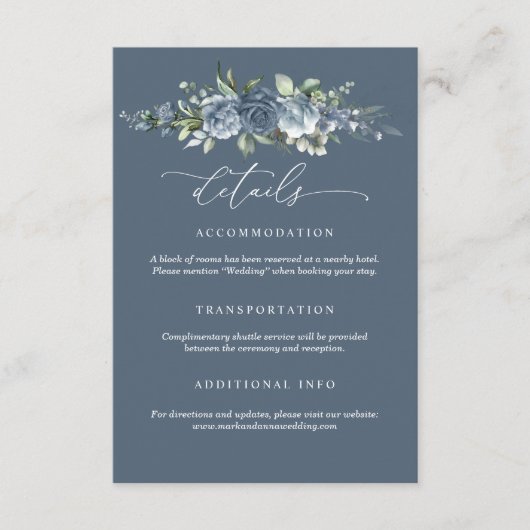 Elegant Dusty Blue Floral Wedding Enclosure Card Begleitkarte (Vorderseite)