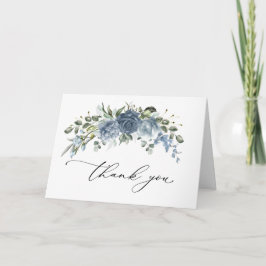 Elegant Dusty Blue Floral Wedding Folded Dankeskarte