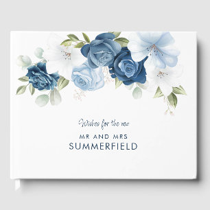 Elegant Dusty Blue Floral Wedding Gästebuch