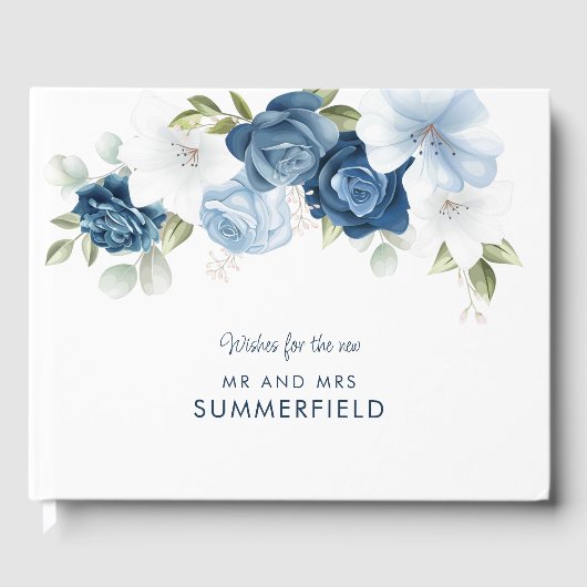 Elegant Dusty Blue Floral Wedding Gästebuch (Vorderseite)