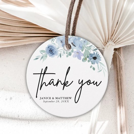 Elegant Dusty Blue Floral Wedding Geschenkanhänger