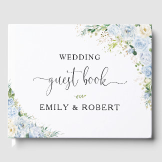 Elegant Dusty Blue Floral Wedding Guest Book Gästebuch