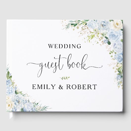 Elegant Dusty Blue Floral Wedding Guest Book Gästebuch (Vorderseite)