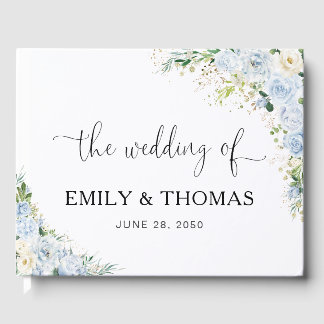 Elegant Dusty Blue Floral Wedding Guest Book Gästebuch