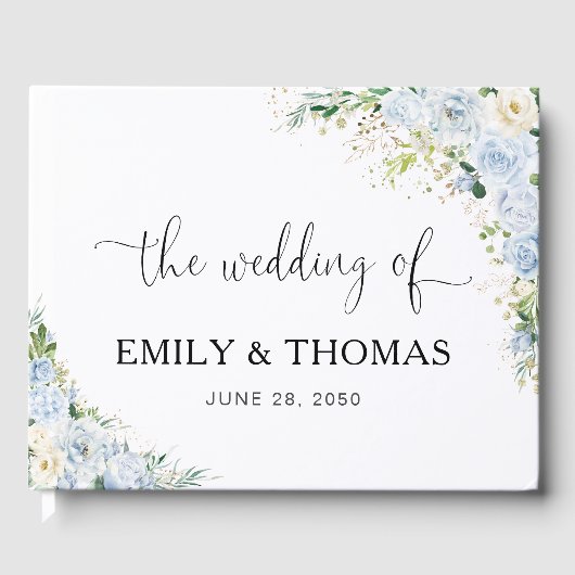 Elegant Dusty Blue Floral Wedding Guest Book Gästebuch (Vorderseite)