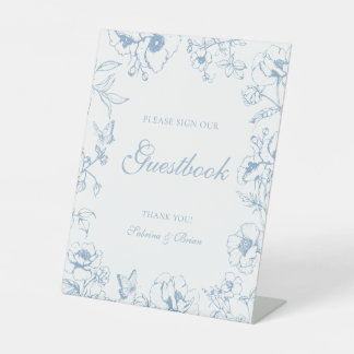 Elegant Dusty Blue Floral Wedding Guestbook Sockelschild