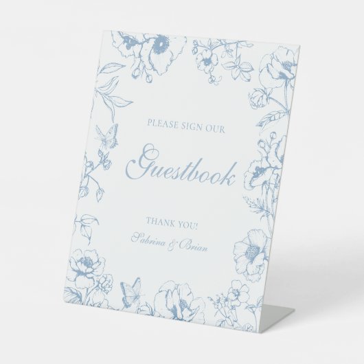 Elegant Dusty Blue Floral Wedding Guestbook Sockelschild (Vorderseite)