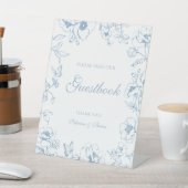 Elegant Dusty Blue Floral Wedding Guestbook Sockelschild (In SItu)