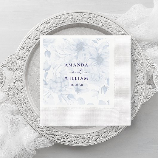 Elegant Dusty Blue Floral Wedding Napkin Serviette