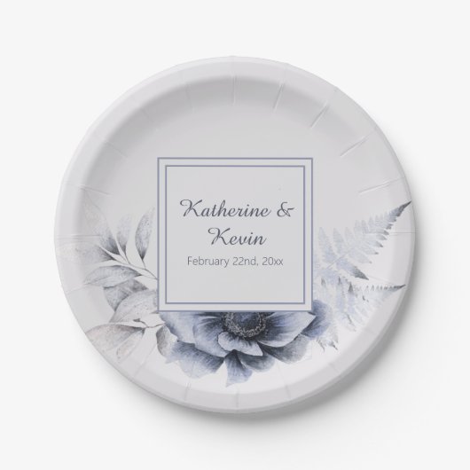 Elegant Dusty Blue Floral Wedding Pappteller (Vorderseite)
