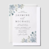 Elegant Dusty Blue Floral Wedding Pergament Einladungen (Versetzt)