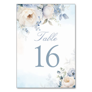 Elegant Dusty Blue Floral Wedding Personalisiert Tischnummer
