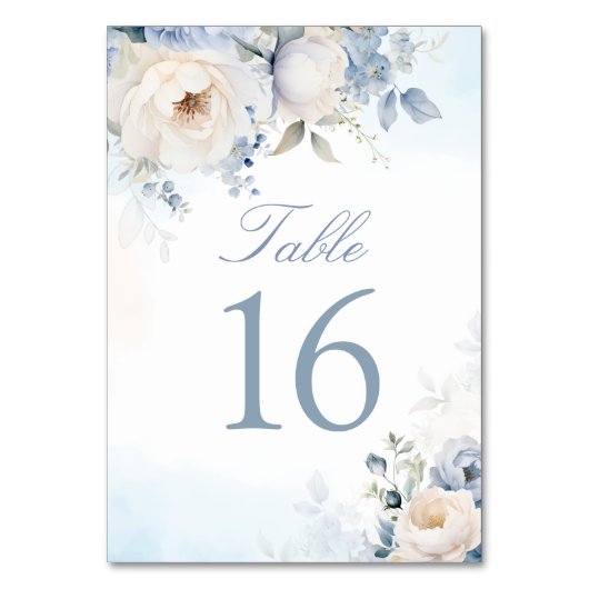 Elegant Dusty Blue Floral Wedding Personalisiert Tischnummer (Rückseite)