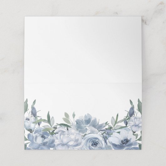 Elegant Dusty Blue Floral Wedding Platzkarte (Außenseite Aufgefaltet)