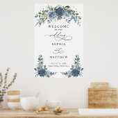 Elegant Dusty blue Floral Wedding Poster (Küche)