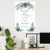 Elegant Dusty blue Floral Wedding Poster (Heimbüro)