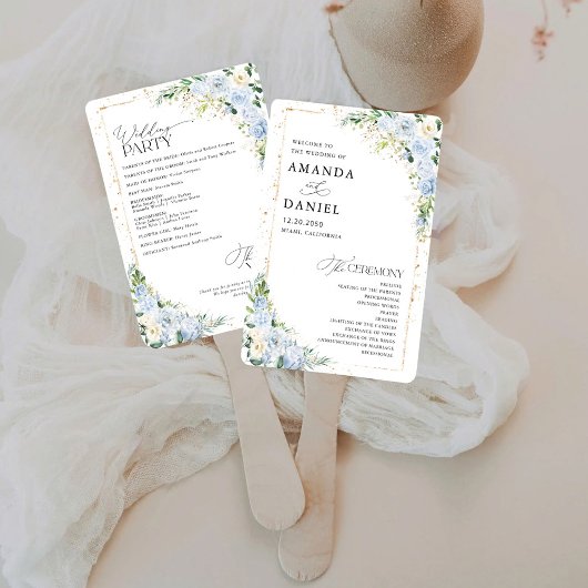 Elegant Dusty Blue Floral Wedding Program Fächer