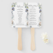 Elegant Dusty Blue Floral Wedding Program Hand Fan Fächer (Vorne und Hinten)