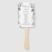 Elegant Dusty Blue Floral Wedding Program Hand Fan Fächer (Vorderseite)