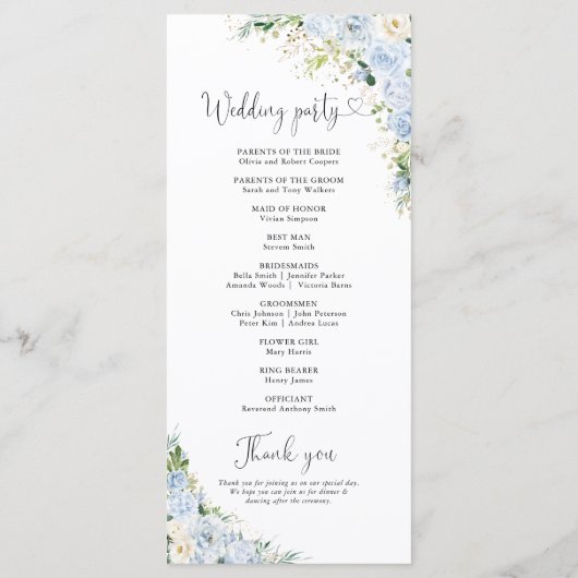 Elegant Dusty Blue Floral Wedding Program Programm (Rückseite)