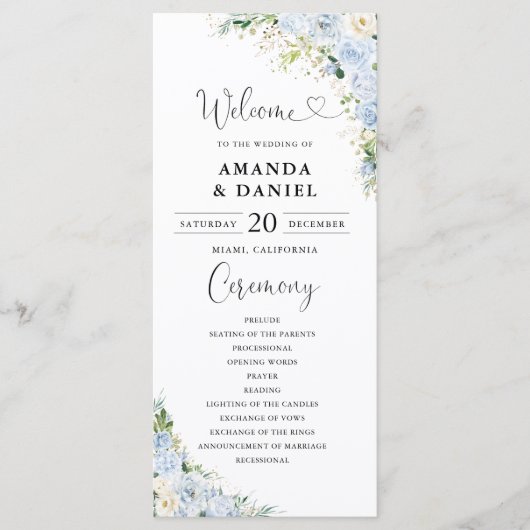 Elegant Dusty Blue Floral Wedding Program Programm (Vorderseite)