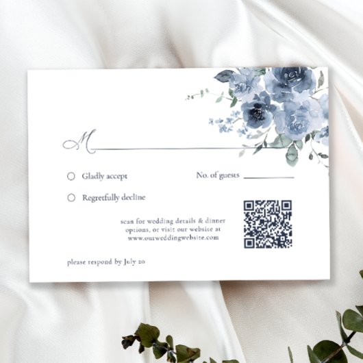 Elegant Dusty Blue Floral Wedding RSVP Card