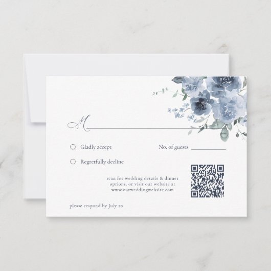 Elegant Dusty Blue Floral Wedding RSVP Card (Vorderseite)