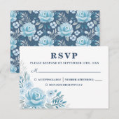 Elegant Dusty Blue Floral Wedding RSVP Card Karte (Vorne/Hinten)
