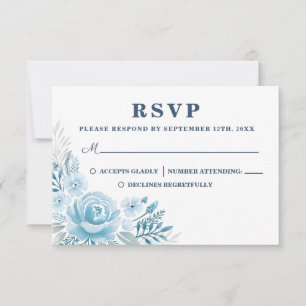 Elegant Dusty Blue Floral Wedding RSVP Card Karte