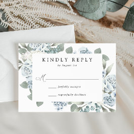 Elegant Dusty Blue Floral Wedding RSVP Karte