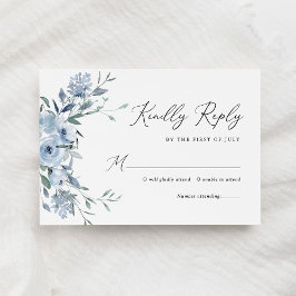 Elegant Dusty Blue Floral Wedding RSVP Karte