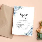 Elegant Dusty Blue Floral Wedding RSVP Karte