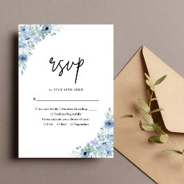 Elegant Dusty Blue Floral Wedding RSVP Karte