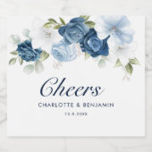 Elegant Dusty Blue Floral Wedding Schaumweinetikett (Einzelnes Label)