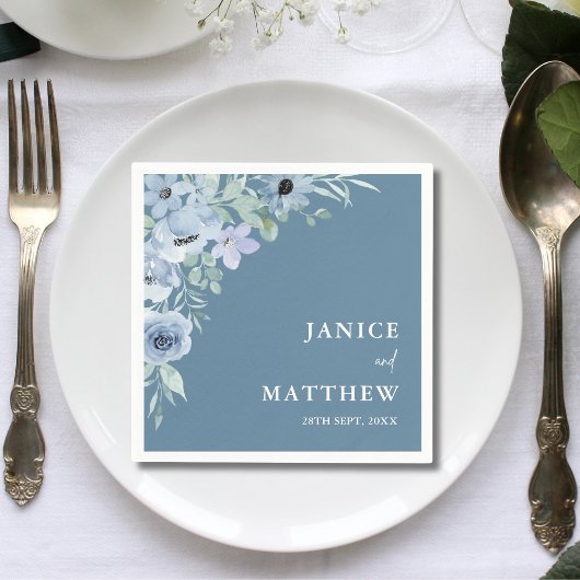 Elegant Dusty Blue Floral Wedding Serviette