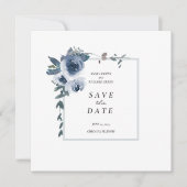 Elegant Dusty Blue Floral Wedding speichern das Da Einladung (Vorderseite)