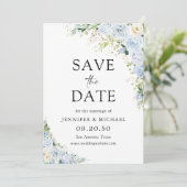 Elegant Dusty Blue Floral Wedding speichern das Da Save The Date (Stehend Vorderseite)