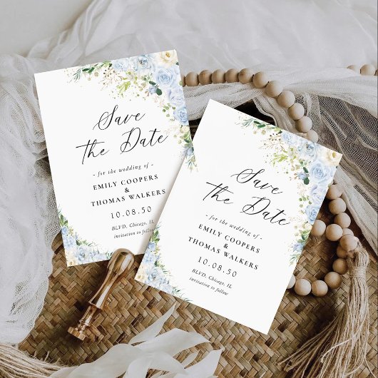 Elegant Dusty Blue Floral Wedding speichern das Da Save The Date